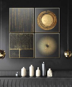 Gold Frame 60*60 Cm 3D Effect Gray And Gold Crytsall Porsalein Painting 